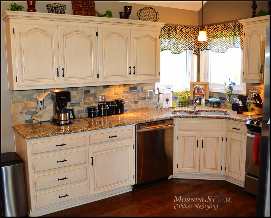 This Kansas City kitchen cabinet was Golden Oak and now refinished with paint and glaze. 