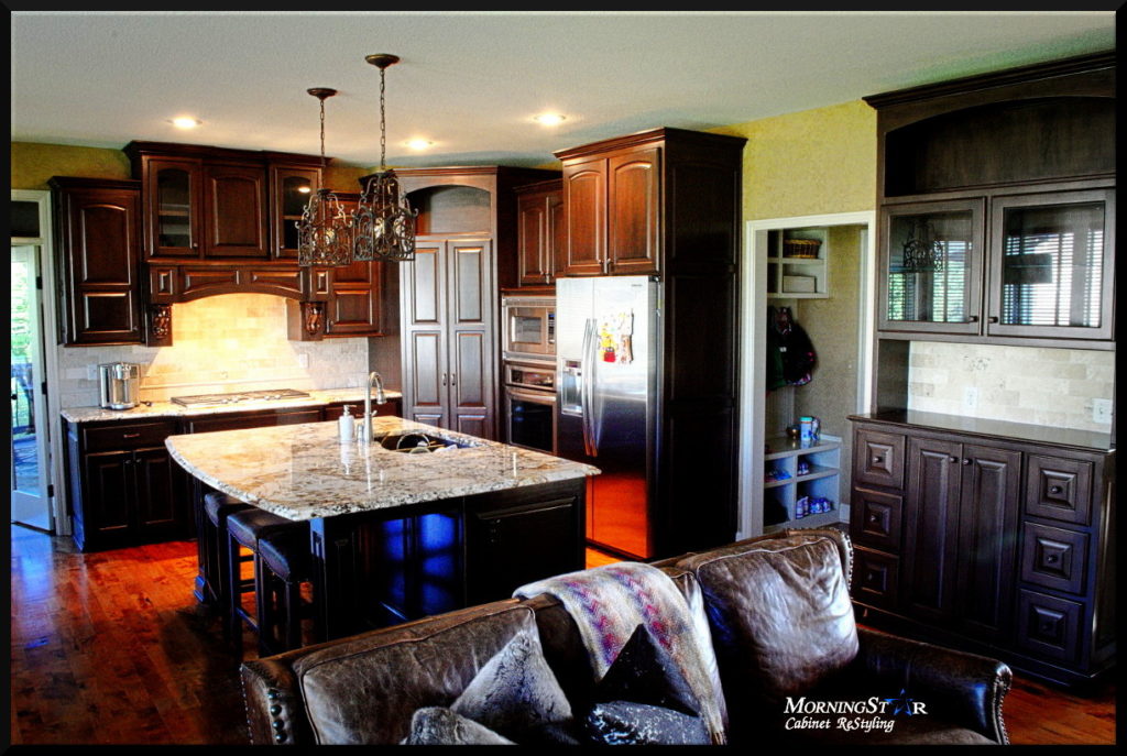These Kansas City Golden Oak cabinets went to dark stain with our over-glaze process.